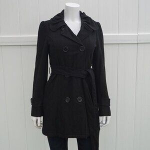 Adriana Black Double Breasted Long Peacoat Wool Blend Size S